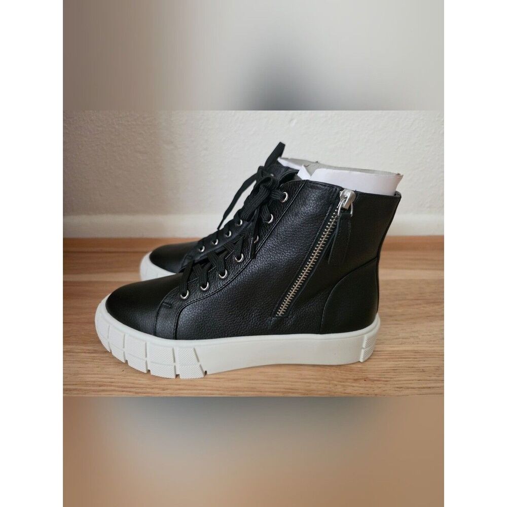 Women's Black High-Top Casual Lace-Up Sneakers with Side Zip Size 7.5